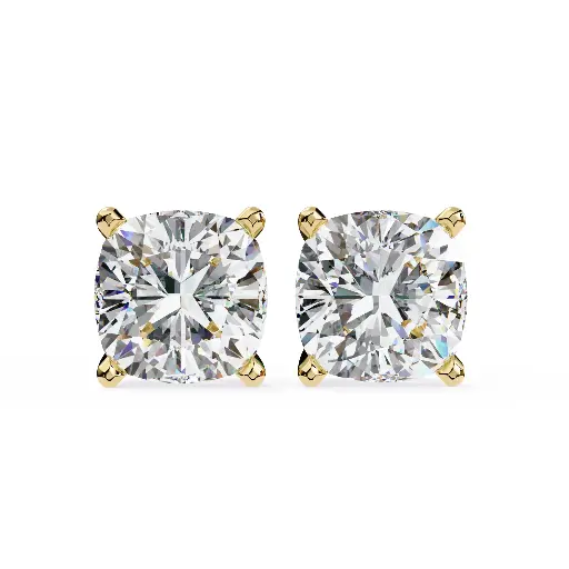 Four Prog Setting Cushion Square Cut Daimond Stud 